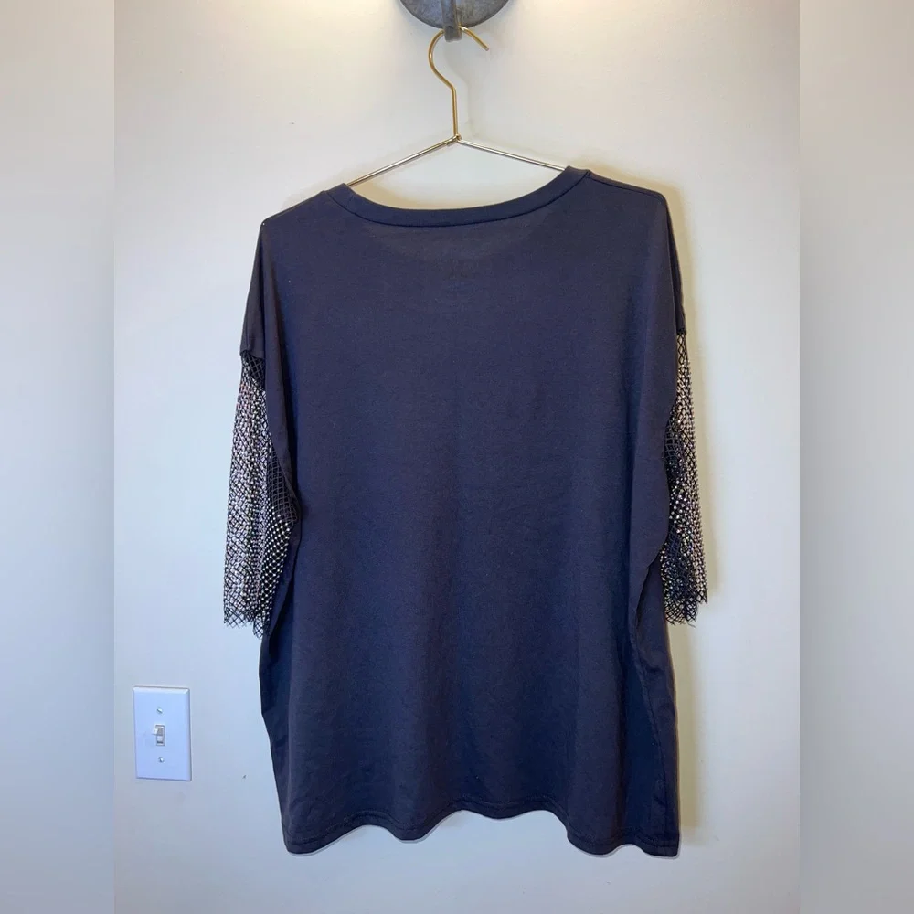 Threads On 9th Western Boots Graphic Tee w/ Rhinestone Mesh Sleeves XL - Picture 7 of 8